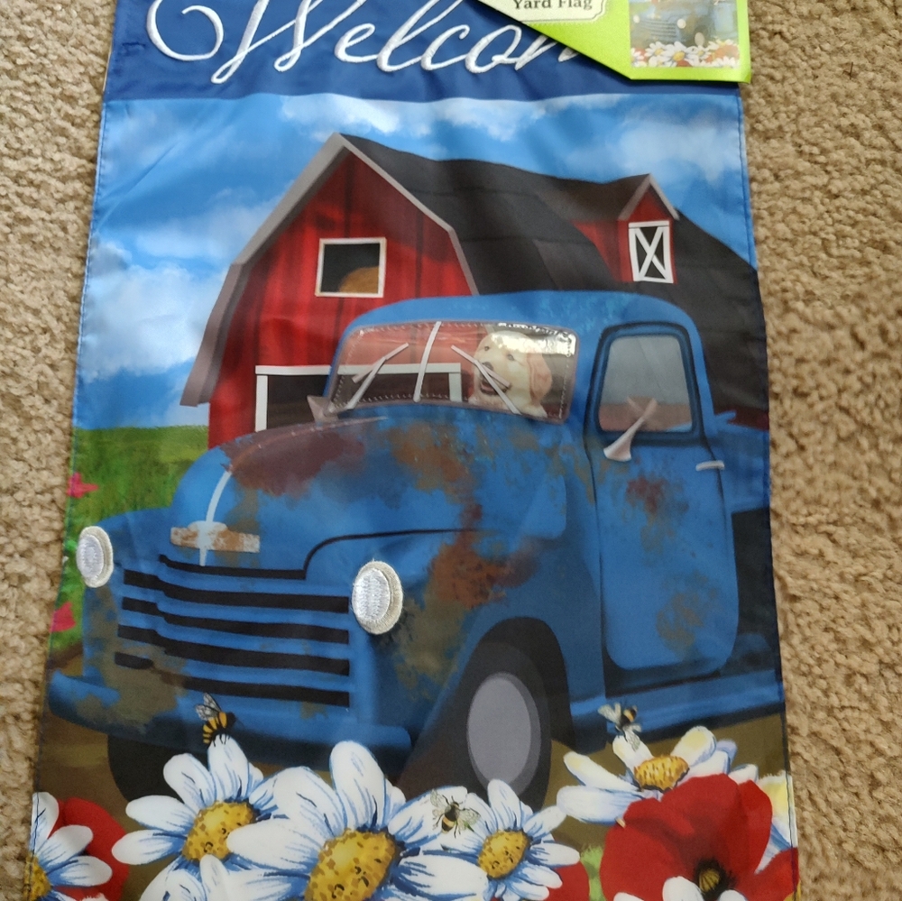 Welcome Garden Flag with Barn and Pick-up